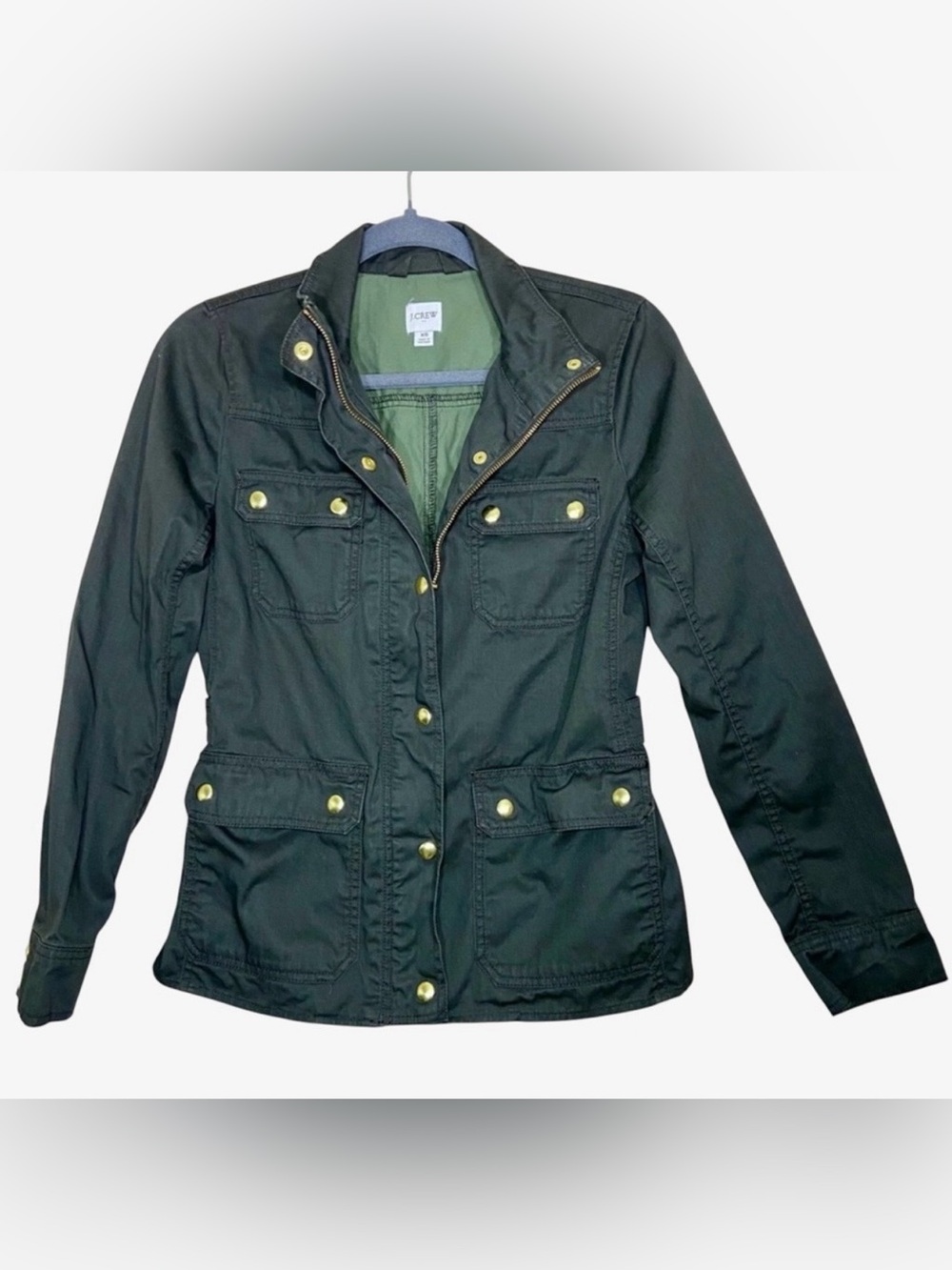 J. Crew Dark Green Utility Jacket with Gold Accents- woman’s XS